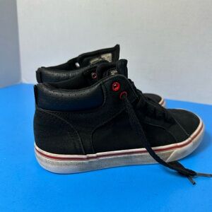Black High-Top Sneakers with Red Accents